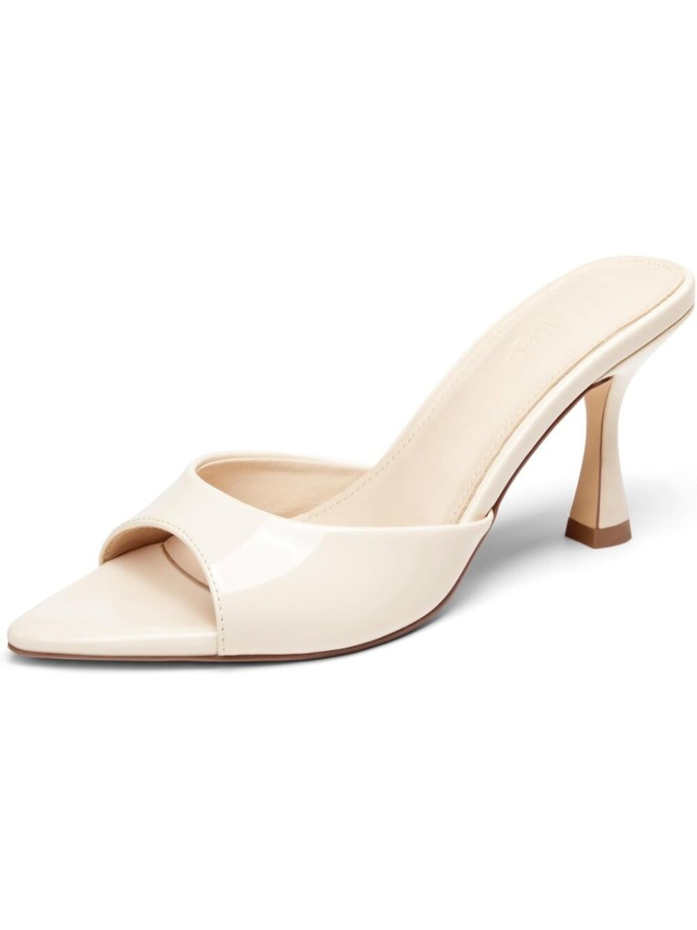 Women's Beige Heeled Mules Pointed Peep Toe High Heels Slip On Backless Sandals